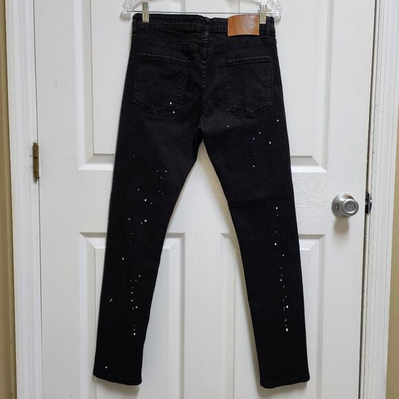 Waimea Jeans Womens 32 Black Stretch Denim Distressed Paint Splatter Skinny Fit - Picture 2 of 14